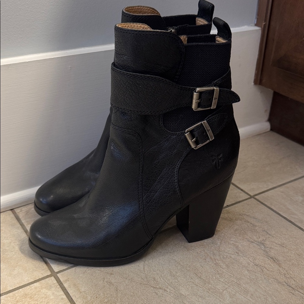 Frye Black Leather Ankle Boots
